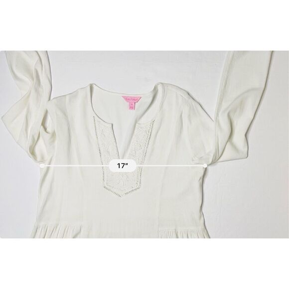 Lilly Pulitzer 30393 Lyndsea Tunic Blouse Resort White sz XS Stretch Flowy - Picture 6 of 12